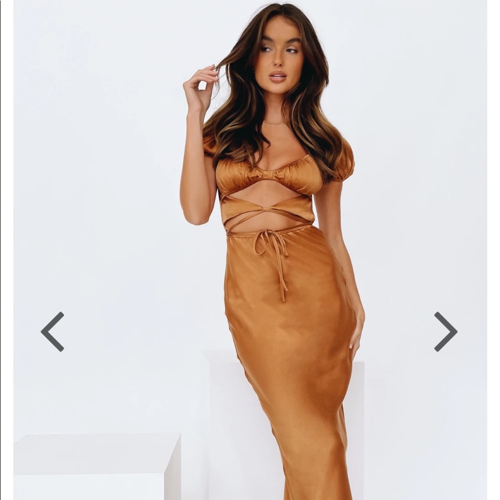 VRG GRL Au Revoir Bias Cut Maxi Dress // Tan